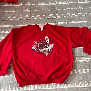 Northern Reflections Vintage Red Sweatshirt with Wolf Graphic